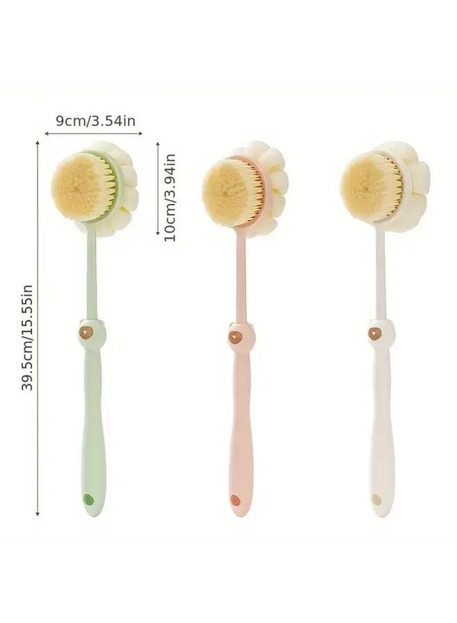 Pink Long Handle Shower Brush Loofah And Bristle Back Scrubber For Exfoliation And Massage Men Women - Image 3